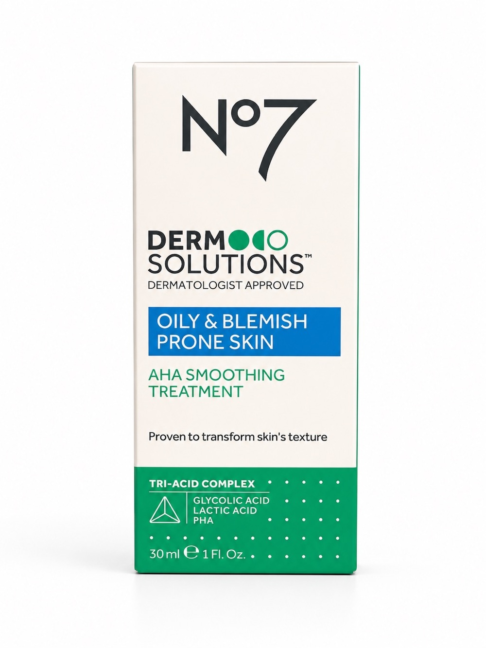 L'Oreal No7 Dermo Solutions AHA Smoothing Treatment - White, Green, Blue